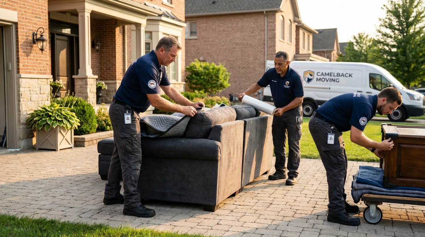 Large estate moving crew wrapping furniture in Fairview, NJ